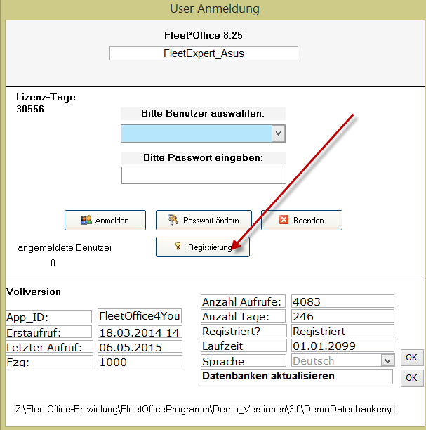 Registrierung Software