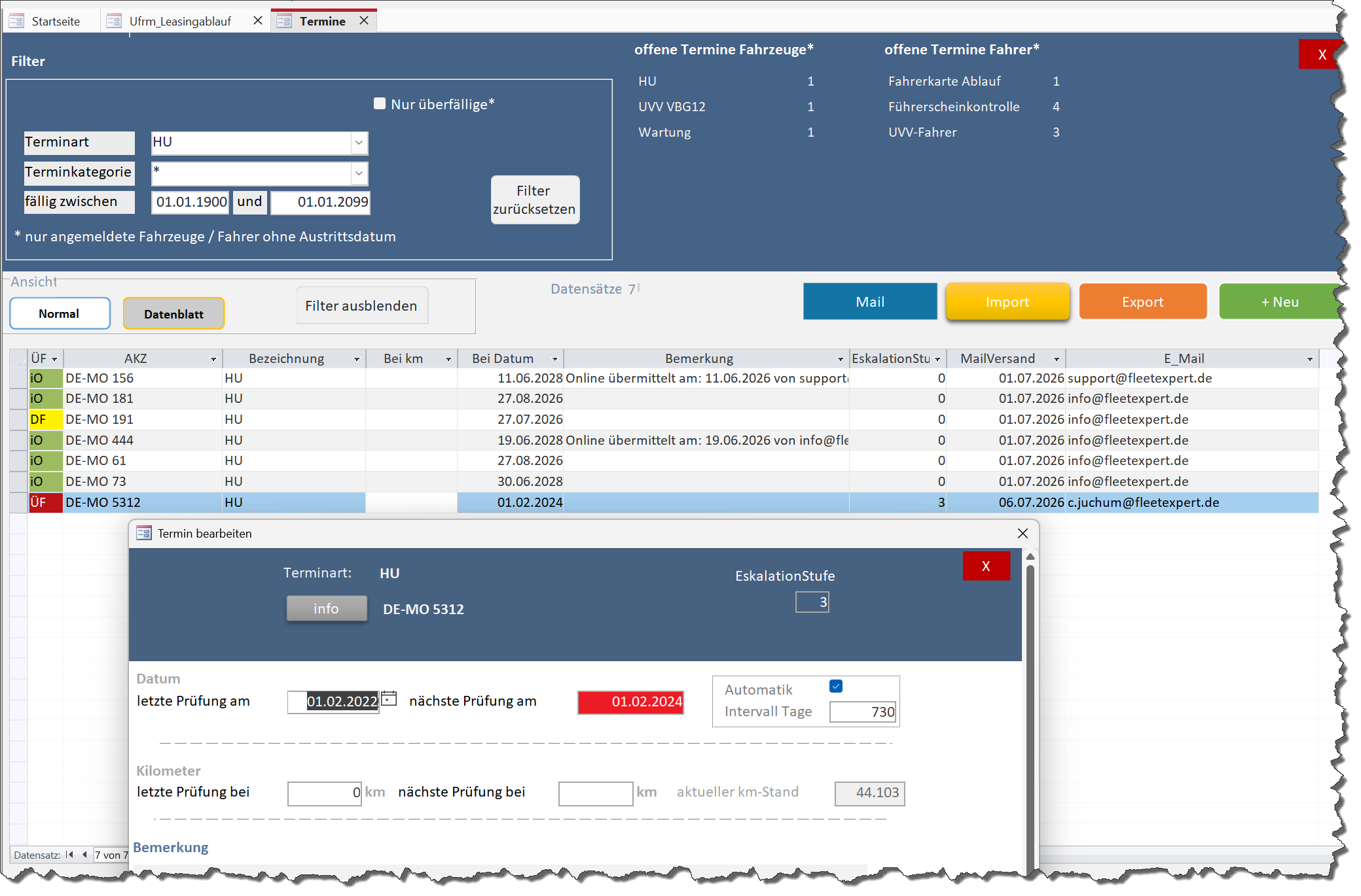 Fuhrparksoftware - Terminverwaltung