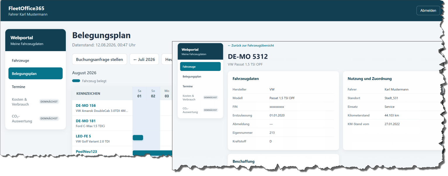 FleetOffice365 Webportal für Fahrzeugnutzer